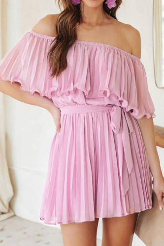 One Shoulder Pleated Short Sleeved Jumpsuit
