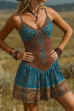 Vintage V-neck Camisole Printed Vest Dress