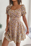 Floral Lace Up Ruffle Edge Short Sleeved Dress