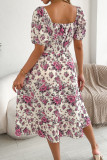 Short Sleeved Floral Print Ruffle Edge Dress