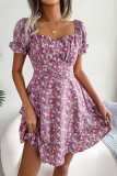Floral Lace Up Ruffle Edge Short Sleeved Dress