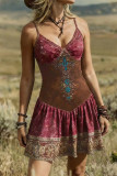 Vintage V-neck Camisole Printed Vest Dress