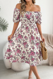 Short Sleeved Floral Print Ruffle Edge Dress
