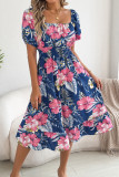 Floral Off-shoulder Short-sleeved Ruffled Dress