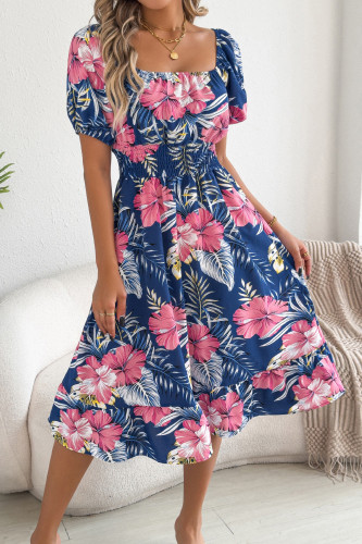 Floral Off-shoulder Short-sleeved Ruffled Dress