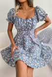Floral Lace Up Ruffle Edge Short Sleeved Dress