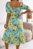 Floral Off-shoulder Short-sleeved Ruffled Dress
