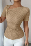 Solid Color Metal Buckle Short Sleeved Shirt