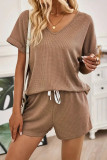 V-neck Solid Color T-shirt Shorts 2-piece Set