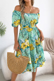 Floral Off-shoulder Short-sleeved Ruffled Dress