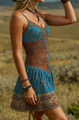 Vintage V-neck Camisole Printed Vest Dress