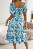 Short Sleeved Floral Print Ruffle Edge Dress