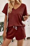 V-neck Solid Color T-shirt Shorts 2-piece Set