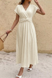 V-neck Waist Cinching Short Sleeved Dress