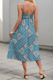 Retro Waist Cinched Ethnic Style Printed Dress