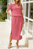 Lapel T-shirt Split Half Skirt 2-piece Set