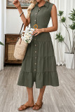 Retro Waist Belt Sleeveless Lapel Dress