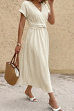 V-neck Waist Cinching Short Sleeved Dress