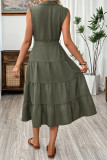 Retro Waist Belt Sleeveless Lapel Dress