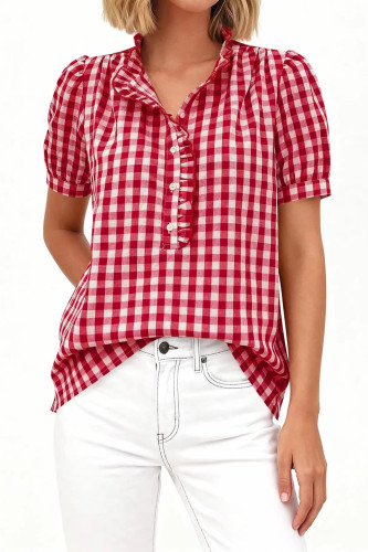 Short Sleeved Loose Checkered Printed Shirt