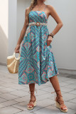 Retro Waist Cinched Ethnic Style Printed Dress
