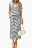 Lapel T-shirt Split Half Skirt 2-piece Set