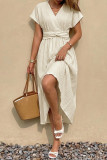 V-neck Waist Cinching Short Sleeved Dress