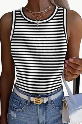 Summer Sleeveless Round Neck Ribbed Vest