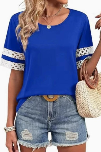 Round Neck Hollowed Out Short Sleeved T-shirt