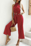Retro Polka Dot Waist Wide Leg Jumpsuit