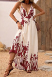 Retro Backless Deep V-neck Waist Cinched Dress