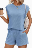 Round Neck T-shirt Shorts Two-piece Set