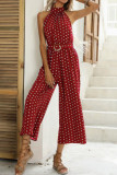 Retro Polka Dot Waist Wide Leg Jumpsuit