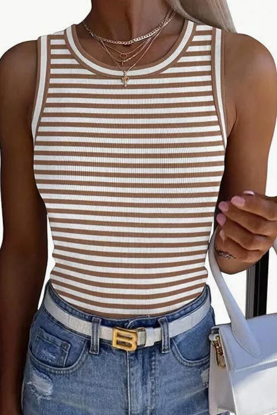 Summer Sleeveless Round Neck Ribbed Vest