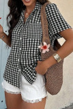 Grid Print Short Sleeved Button Up Cardigan Shirt