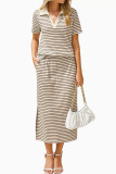 Lapel T-shirt Split Half Skirt 2-piece Set
