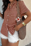 Grid Print Short Sleeved Button Up Cardigan Shirt