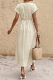 V-neck Waist Cinching Short Sleeved Dress