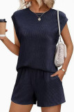 Round Neck T-shirt Shorts Two-piece Set