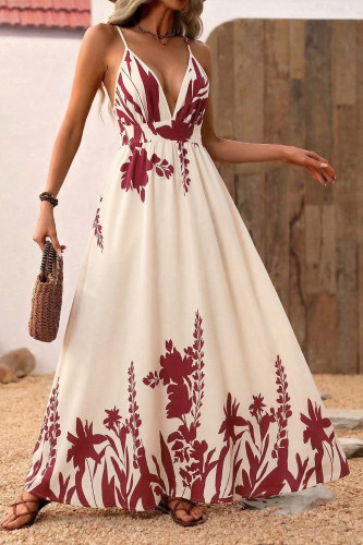Retro Backless Deep V-neck Waist Cinched Dress