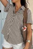 Grid Print Short Sleeved Button Up Cardigan Shirt