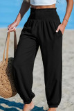 Solid Color Elastic High Waisted Beach Pants