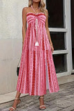 Bohemian Slit Printed Strapless Dress