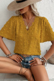 Swiss Dot V-neck Jacquard Lace T-shirt