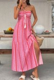 Bohemian Slit Printed Strapless Dress