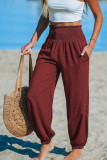 Solid Color Elastic High Waisted Beach Pants
