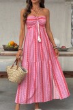 Bohemian Slit Printed Strapless Dress