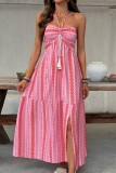 Bohemian Slit Printed Strapless Dress
