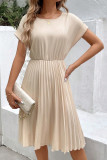 Round Neck Pleated Waist Cinching Dress
