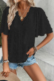 Swiss Dot V-neck Jacquard Lace T-shirt